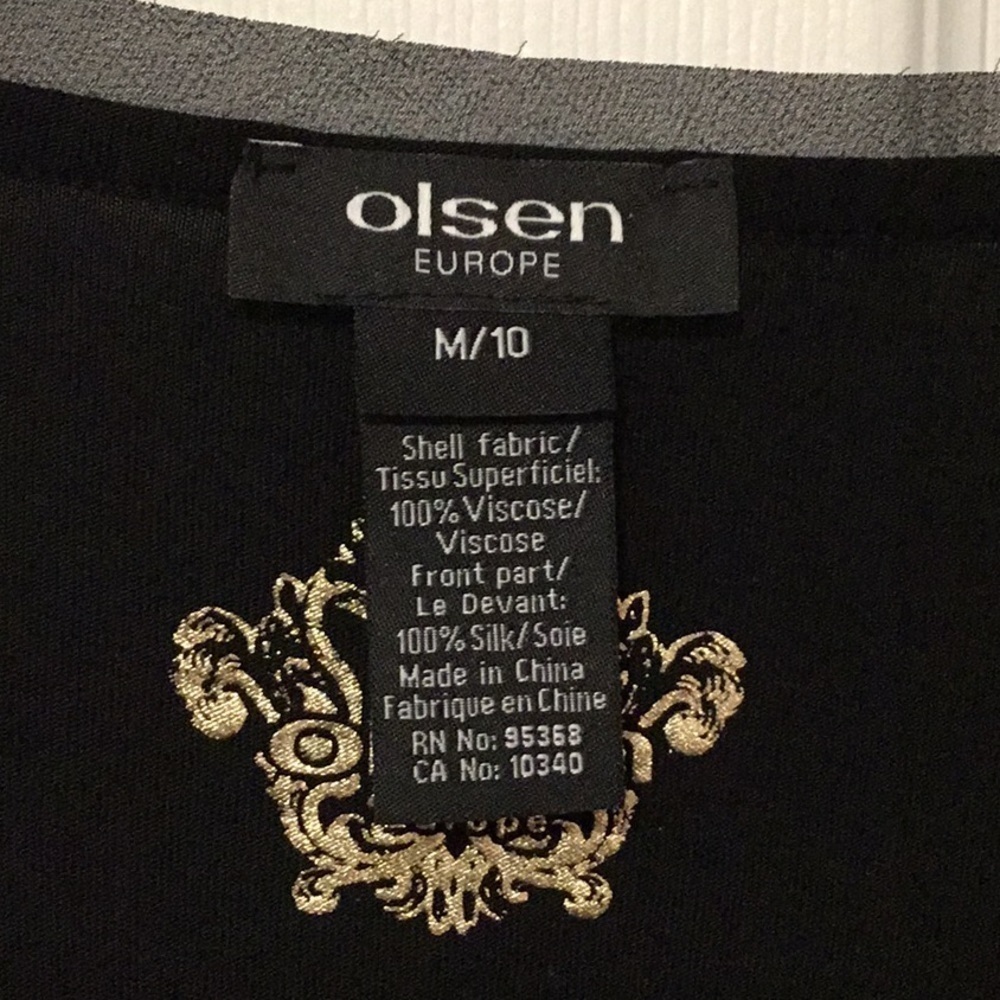 OLSEN Europe Black Crystal Peacock Embellished Blouse Sheer Sleeve M - Picture 16 of 16